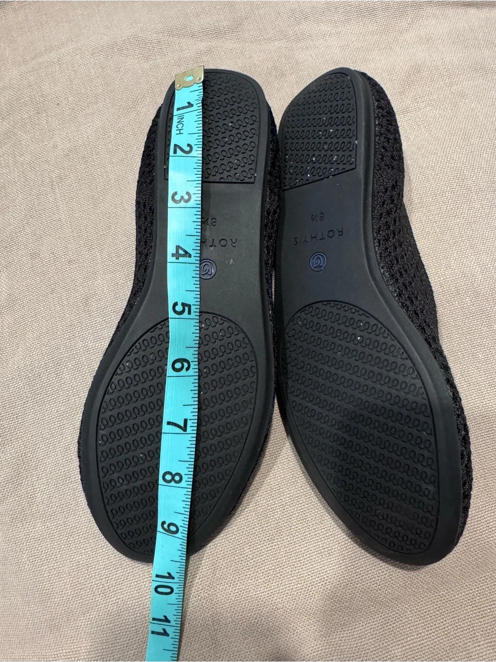 Rothy’s - The Point - Black Knit Flats with Blue Heel Trim- Shrunk / Fits Like 8